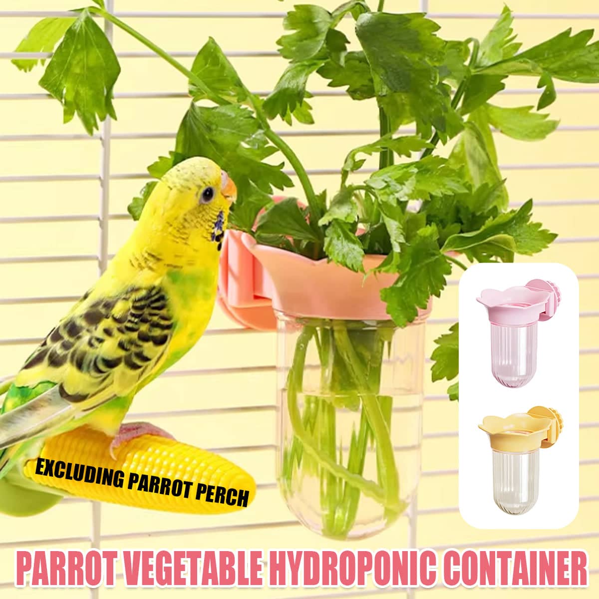 Bird Cage Hydroponic Feeder Cup with Clip on Mount for Parrots - Pink - view 2