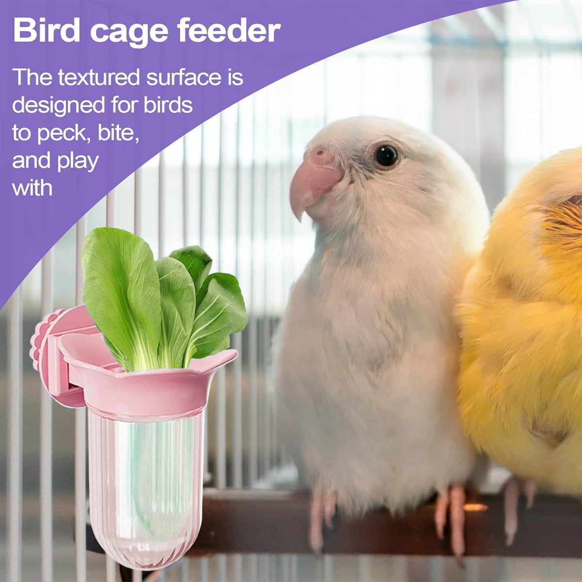Bird Cage Hydroponic Feeder Cup with Clip on Mount for Parrots - Pink - view 5