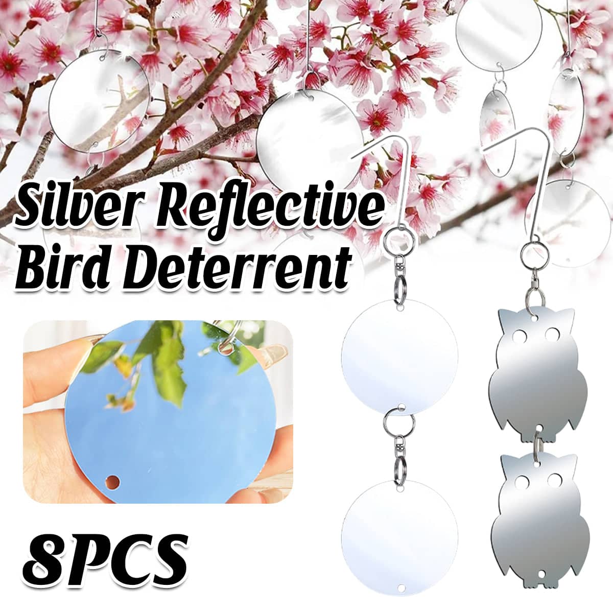 Bird Deterrent Reflector Mirrors, Pack of 8 - Owl Hanging - view 2