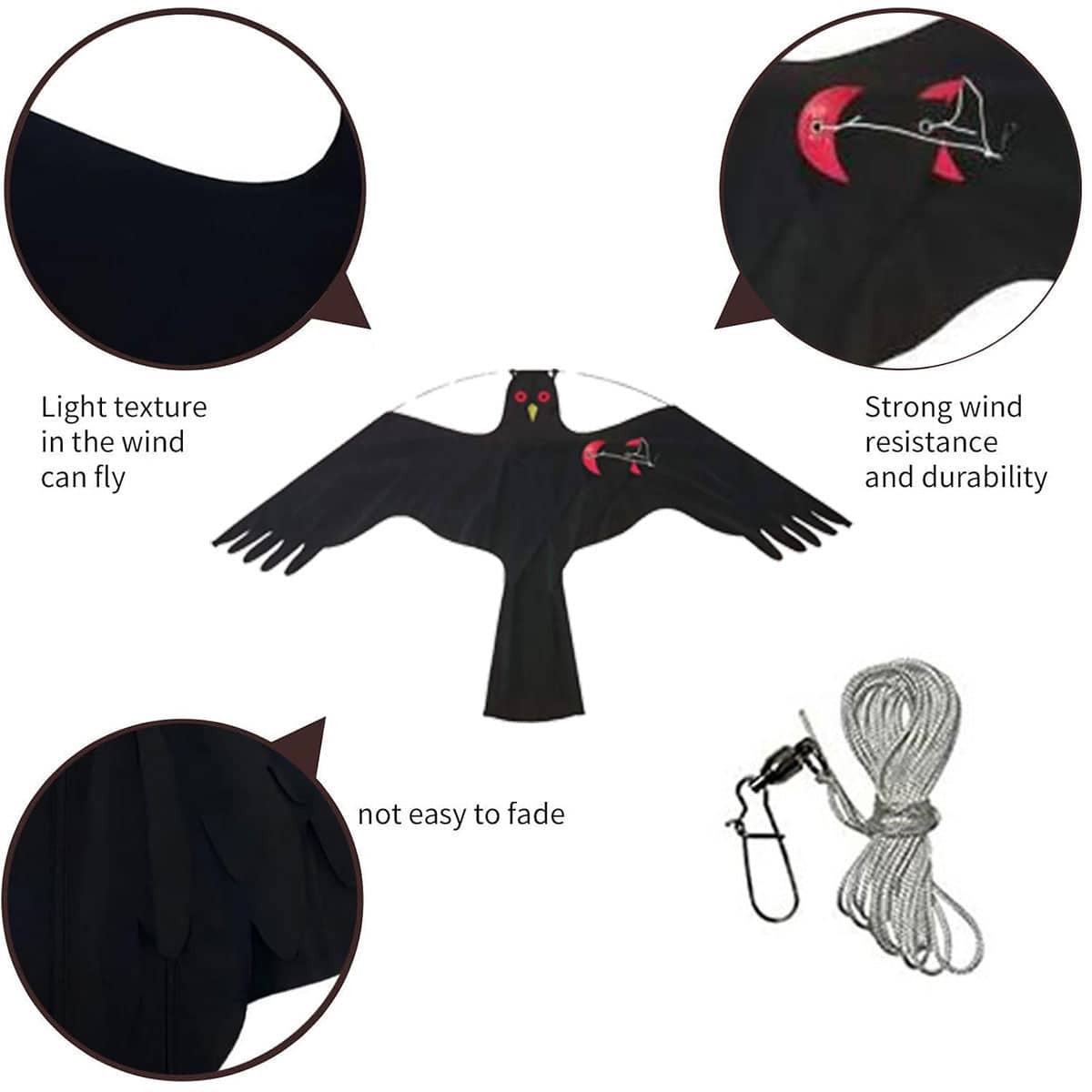 Bird Repelling Kite for Gardens and Orchards - Black Crow Design - view 5