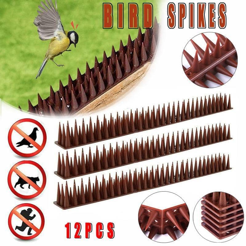 Bird Spikes Fence and Ledge Deterrent Strips - Brown, Pack of 12