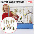 Bird Toy Set for Parrots, Natural Wood Chew Toys and Swing, Set of 7