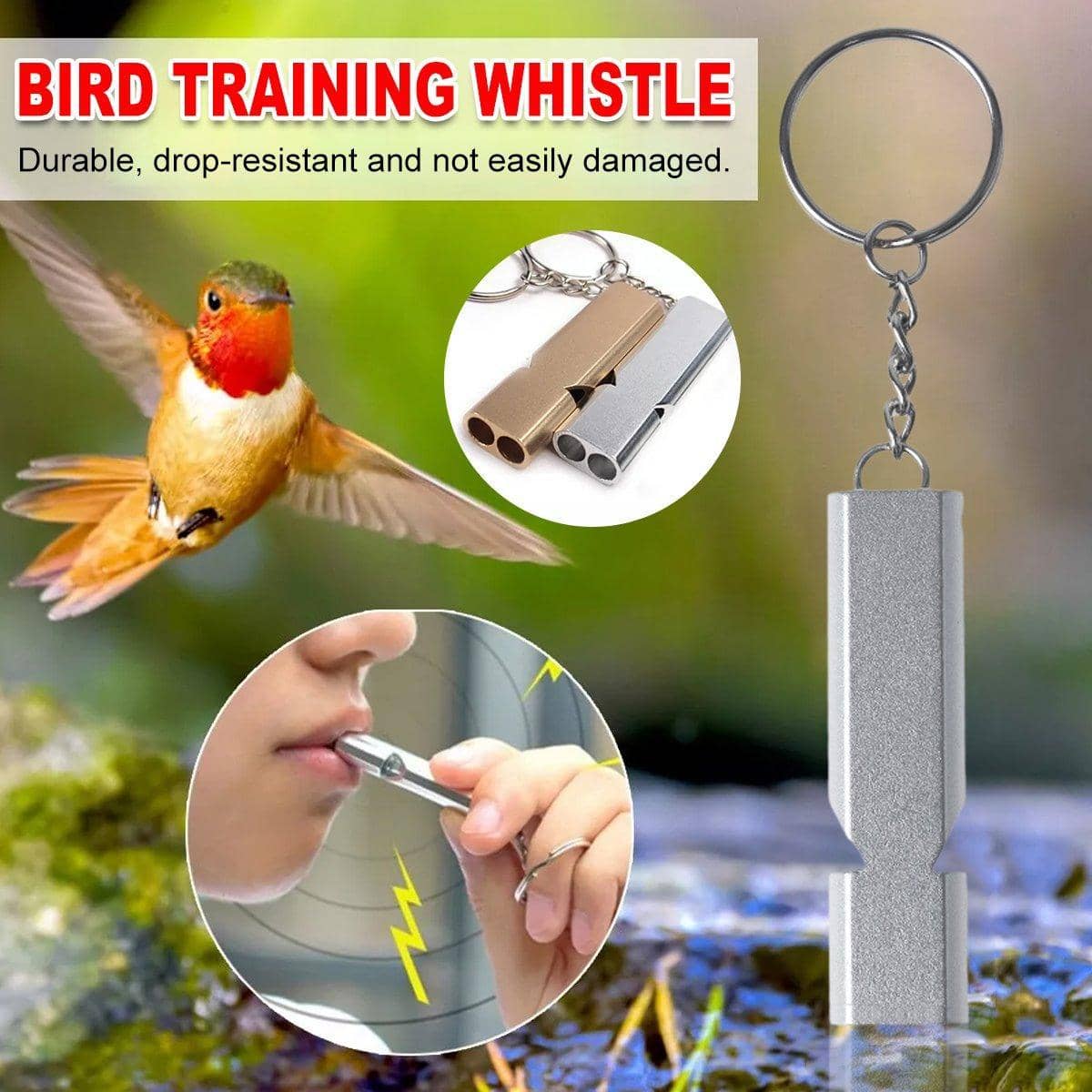 Bird Training Whistle with Keychain Attachment - Gold - view 2