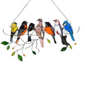 Bird Window Suncatcher, Stained Glass Style - 7 Birds on a Wire