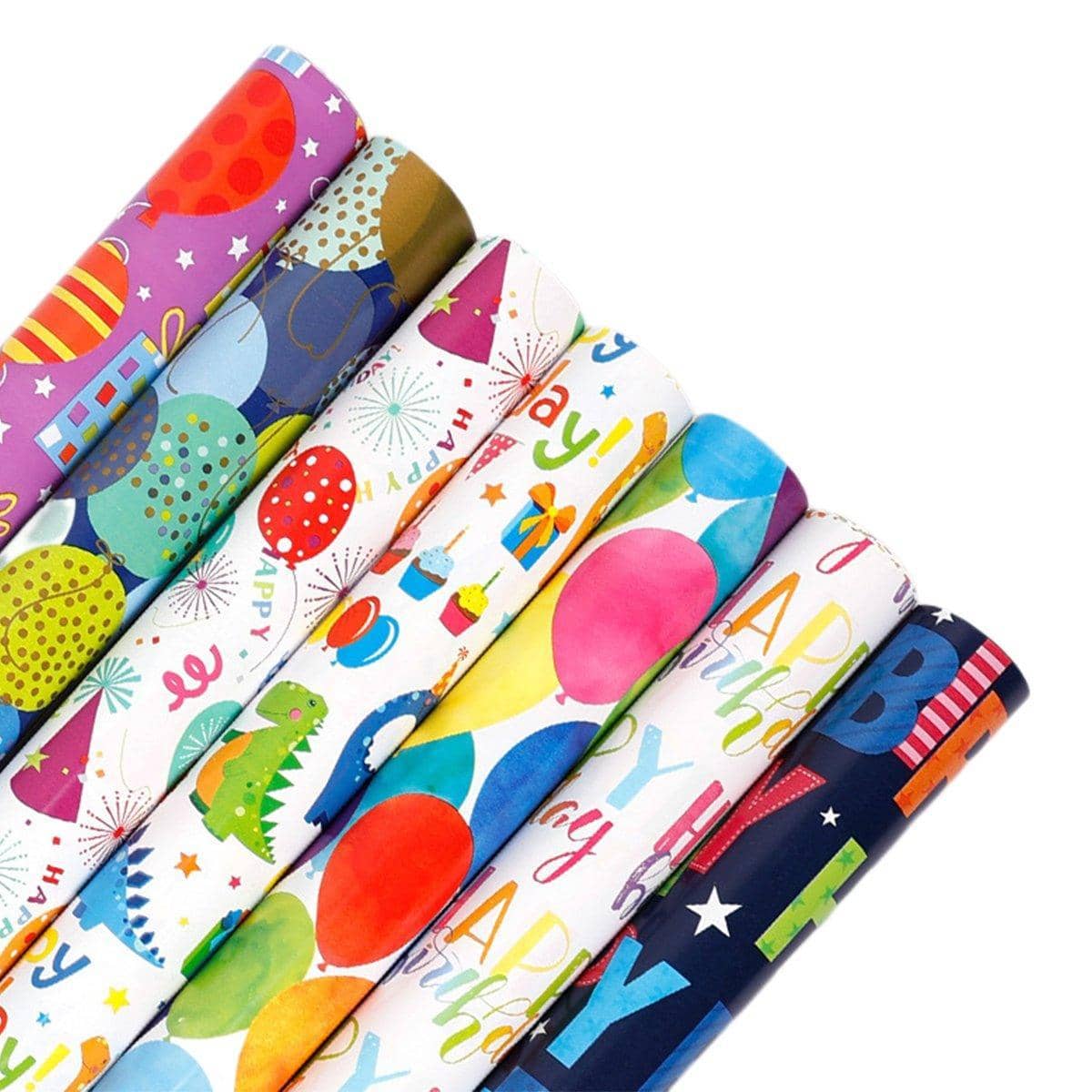 Birthday Wrapping Paper, 3 Rolls - Navy Dotted Balloons - view 3