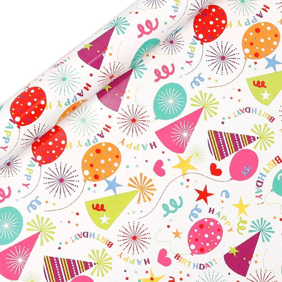 Birthday Wrapping Paper, 3 Rolls - Party Hats and Balloons