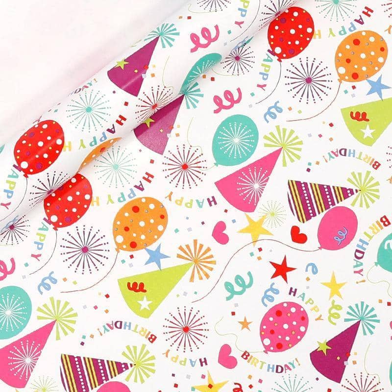Birthday Wrapping Paper, 3 Rolls - Purple Balloons and Gifts - view 4
