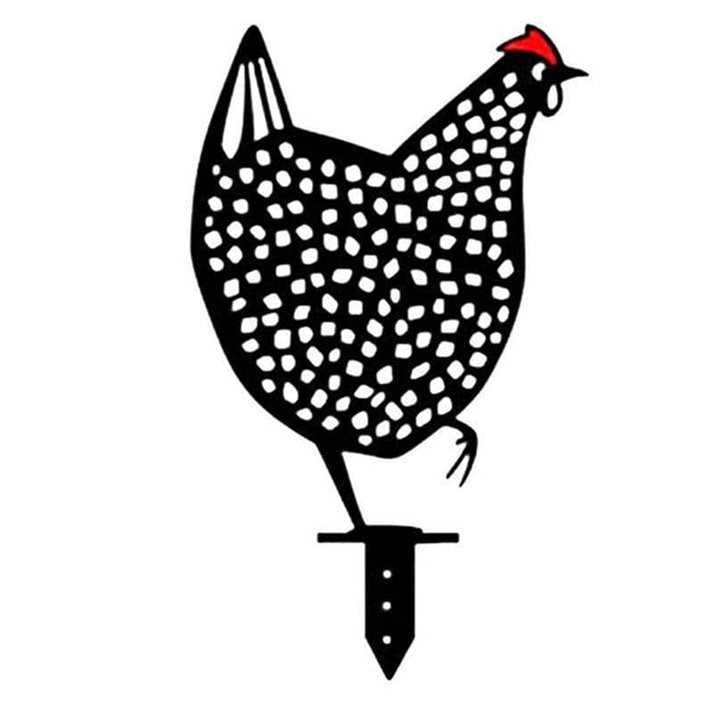 Black Acrylic Chicken Garden Ornament with Ground Stake - Spotted Upright Hen