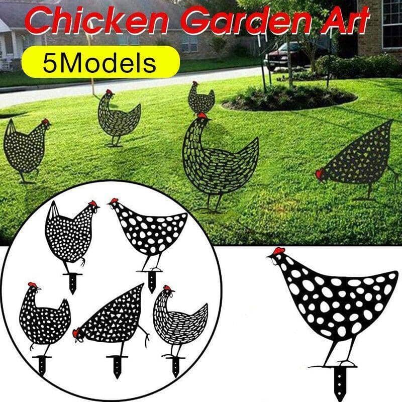 Black Acrylic Chicken Garden Ornament with Ground Stake - Spotted Upright Hen - view 2