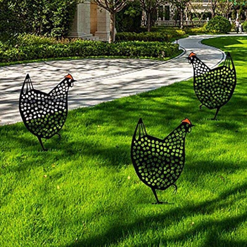 Black Acrylic Chicken Garden Ornament with Ground Stake - Spotted Upright Hen - view 4