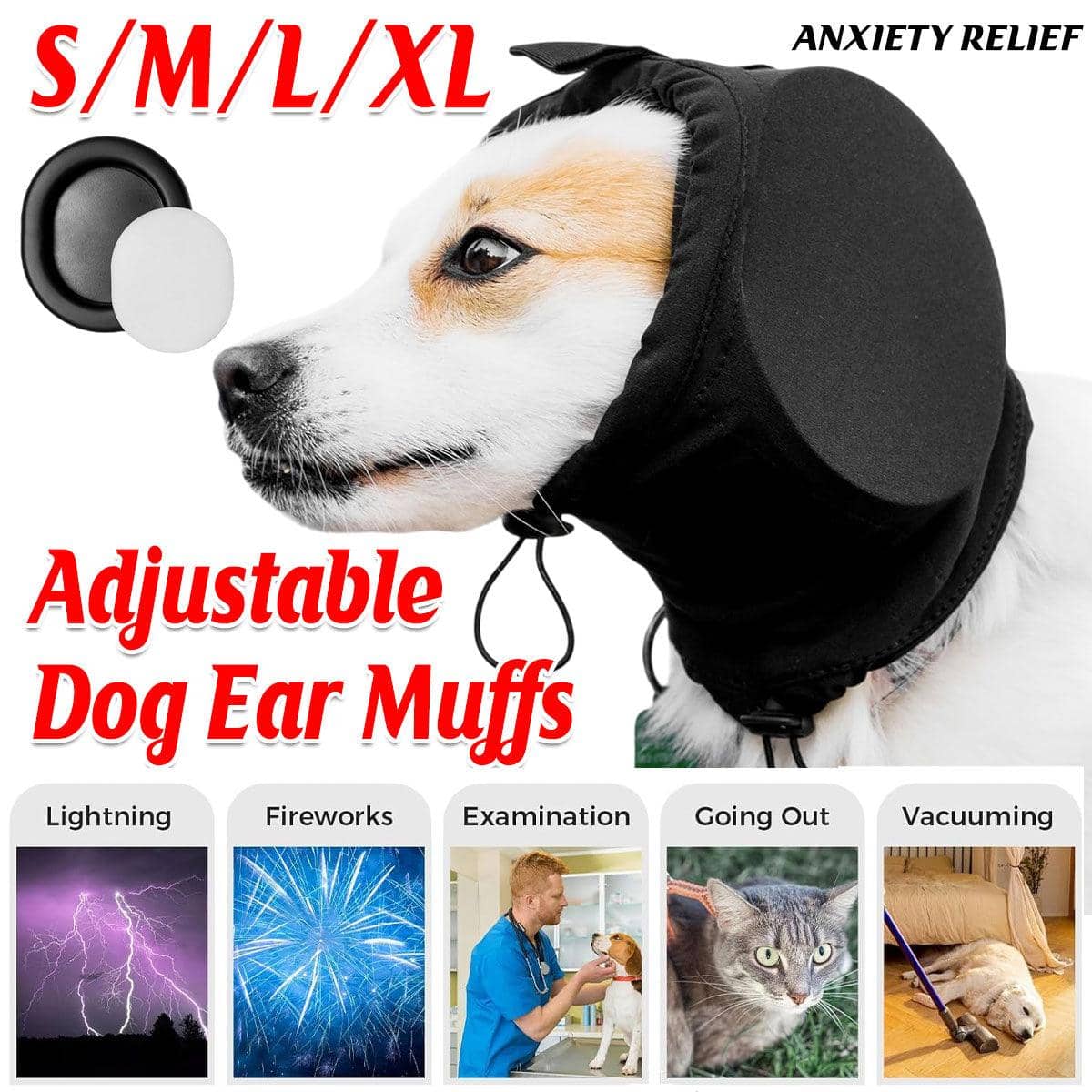 Black Adjustable Dog Ear Muffs for Noise Protection - Size M (Head 29.1 to 36 cm) - view 2