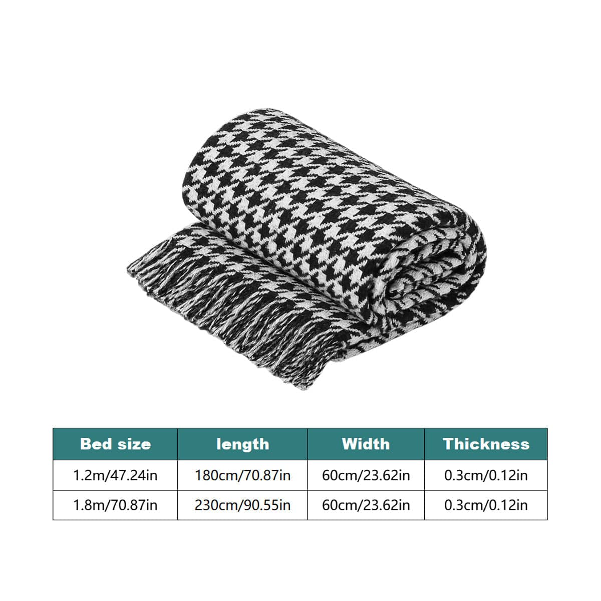 Black and White Houndstooth Bed Runner Throw - 60 x 180 cm - view 4
