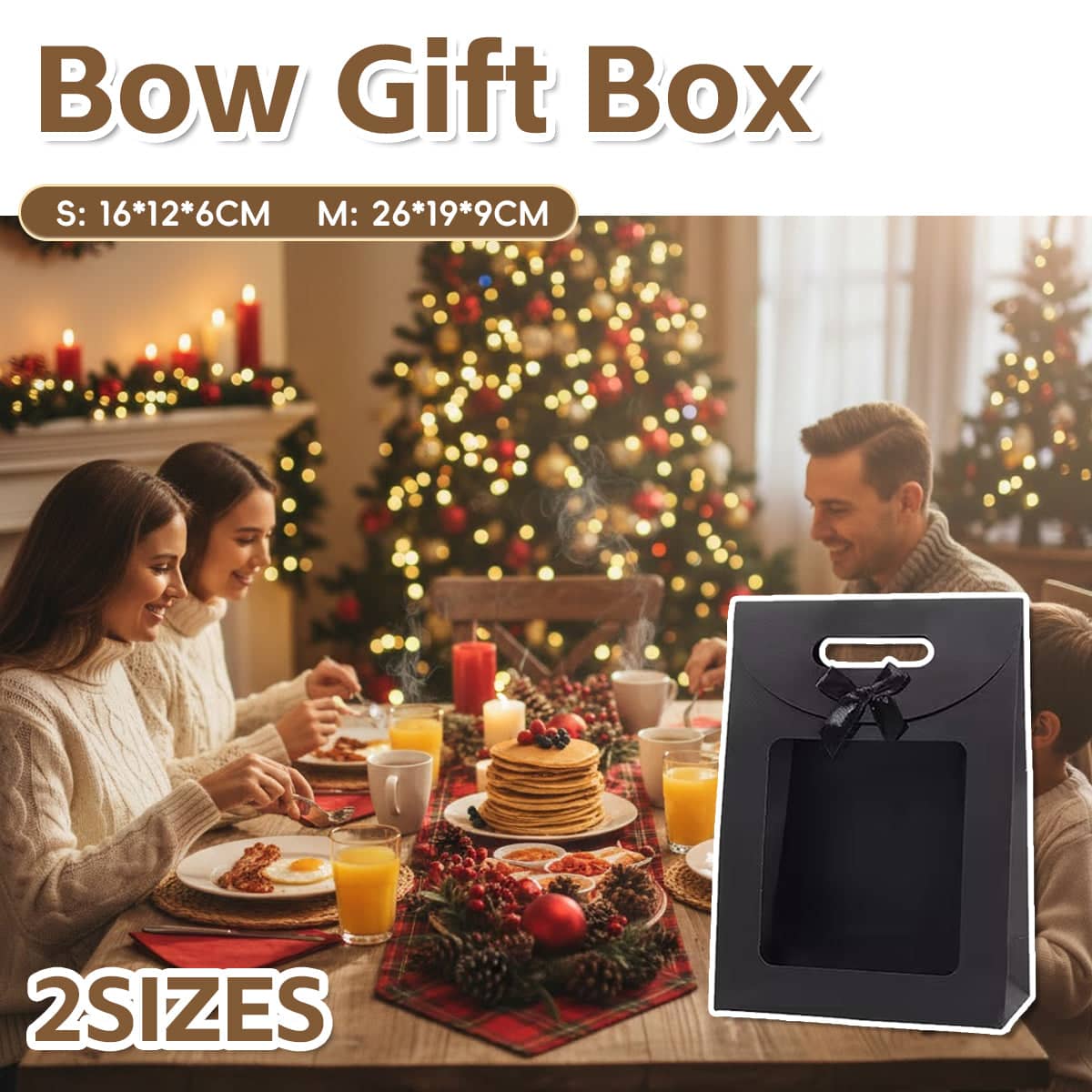 Black Bow Gift Boxes with Clear Window, Pack of 24 - Small (16 x 12 x 6 cm) - view 2