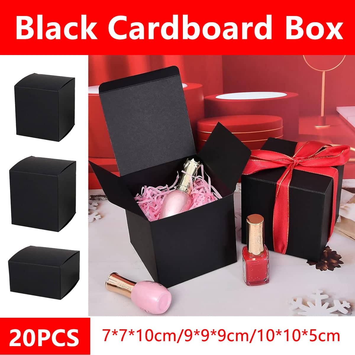 Black Cardboard Gift Boxes, Set of 20 for Shipping and Storage - 9 x 9 x 9 cm - view 2