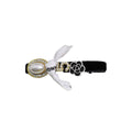 Black Fabric Hair Clip with Pearl, Ribbon Bow and Flower - Black