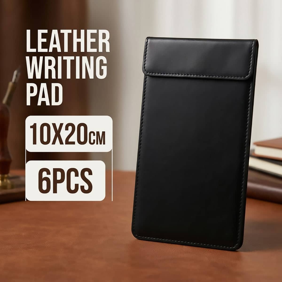 Black Faux Leather Receipt Holder Set of 6 Service Pad with Clip