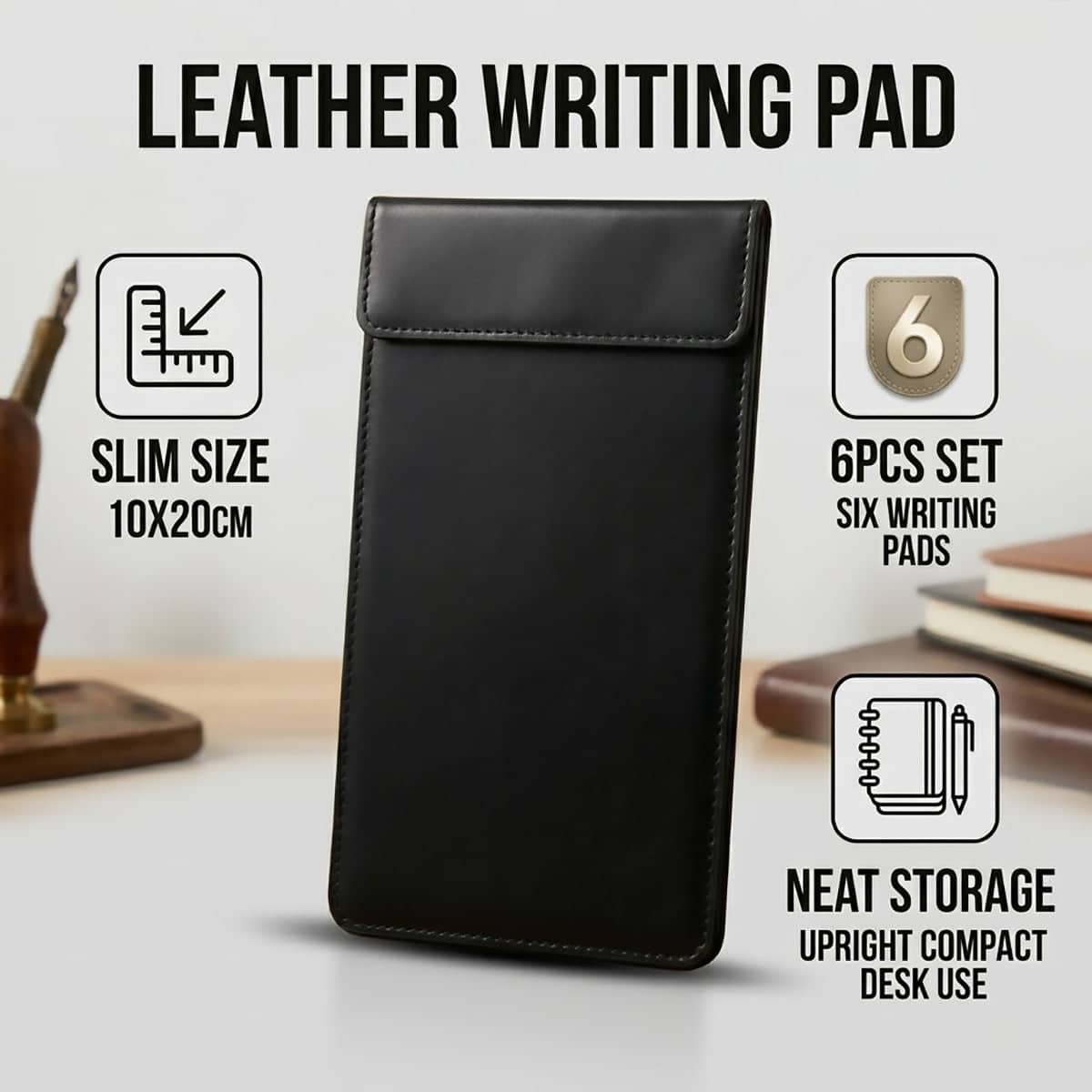 Black Faux Leather Receipt Holder Set of 6 Service Pad with Clip - view 4