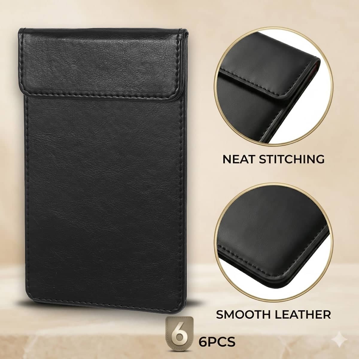 Black Faux Leather Receipt Holder Set of 6 Service Pad with Clip - view 5