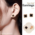 Black Four Leaf Clover Stud Earrings with Zircon for Women