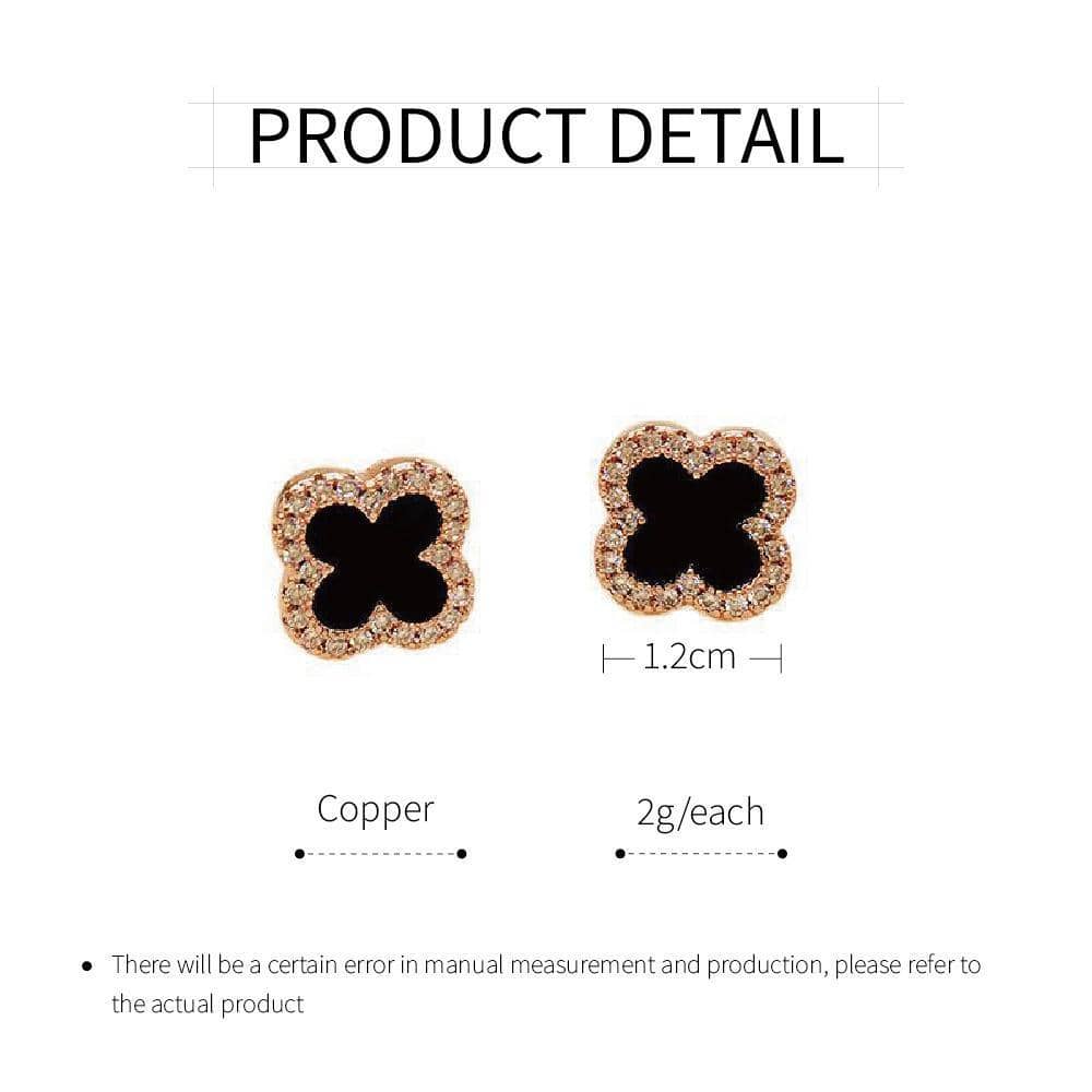 Black Four Leaf Clover Stud Earrings with Zircon for Women - view 3