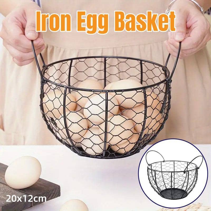 Black Iron Egg Basket Fruit Storage Basket Kitchen Organiser Holder