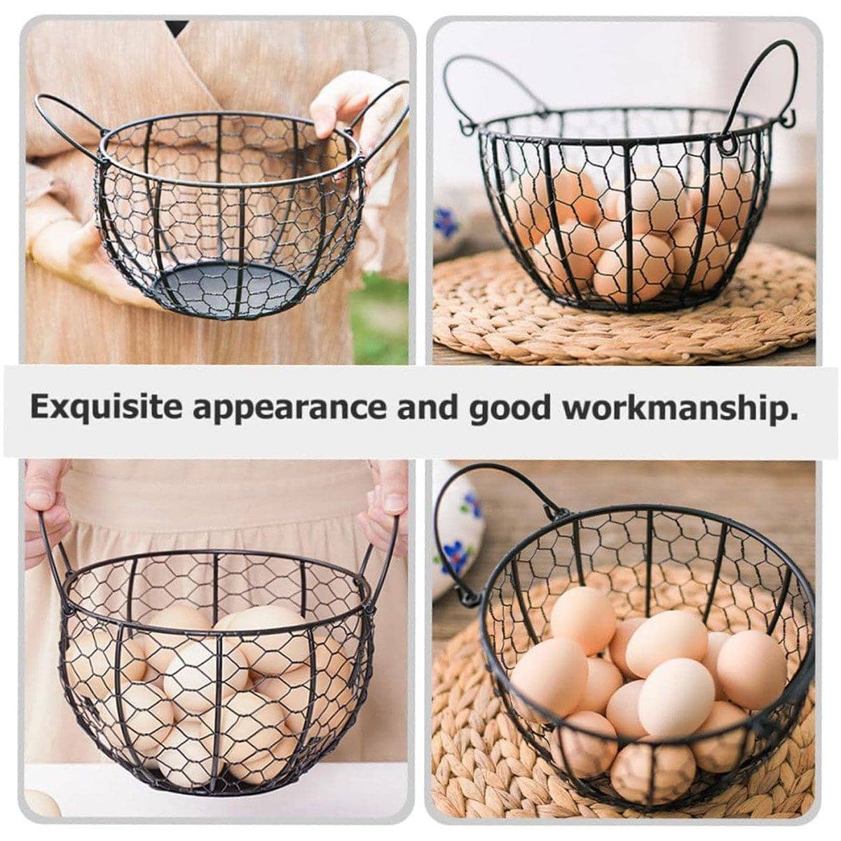 Black Iron Egg Basket Fruit Storage Basket Kitchen Organiser Holder - view 4