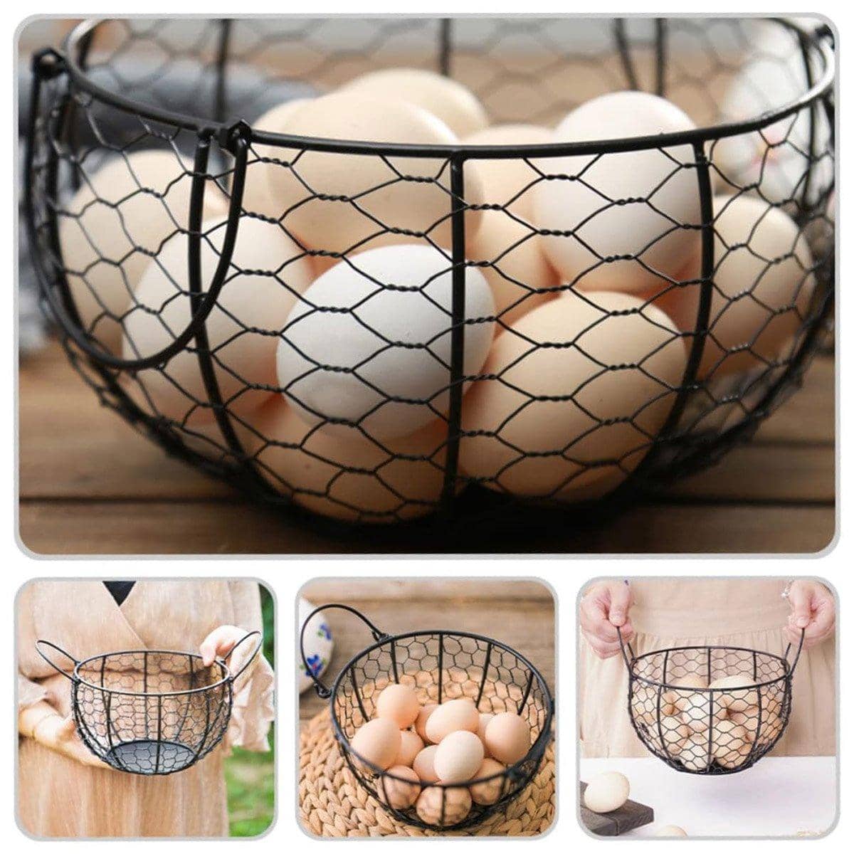 Black Iron Egg Basket Fruit Storage Basket Kitchen Organiser Holder - view 5
