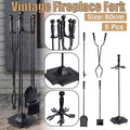 Black Iron Fireplace Tool Set, Set of 5 with Poker, Brush, Shovel, Tongs and Stand