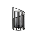 Black Iron Spiral Candle Holder with Glass Shade, Decorative Candlestick - Size L (11 x 22 cm)
