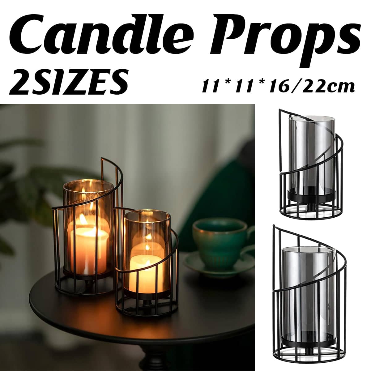 Black Iron Spiral Candle Holder with Glass Shade, Decorative Candlestick - Size L (11 x 22 cm) - view 2