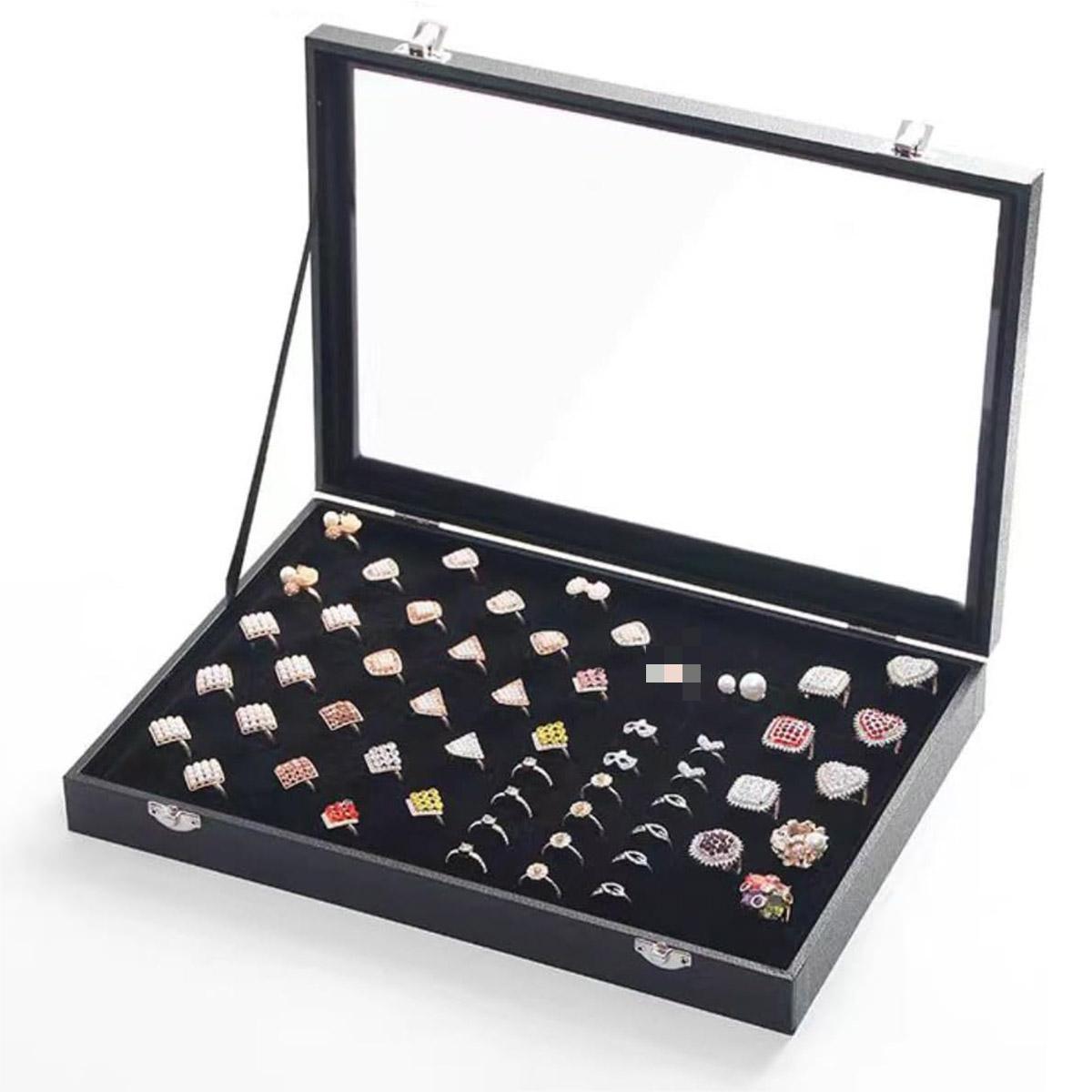 Black Jewellery Display Box with Dustproof Clear Lid and Velvet Lining - view 2