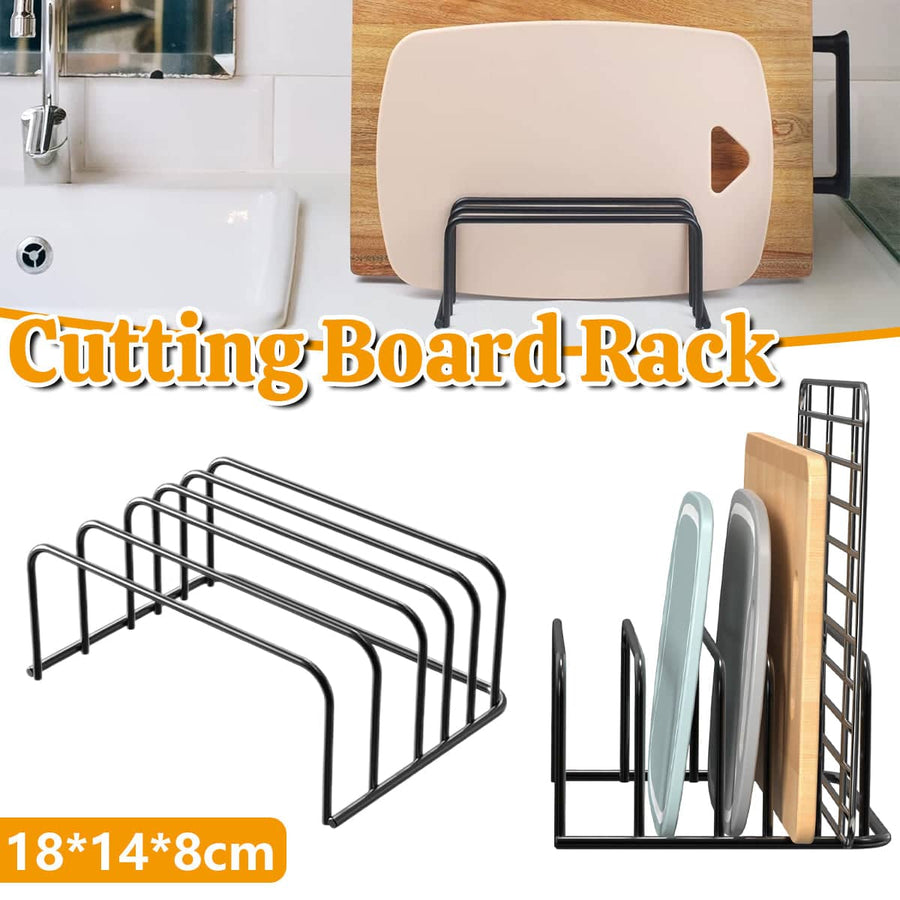 Black Metal Chopping Board Rack for Kitchen Counter or Cabinet