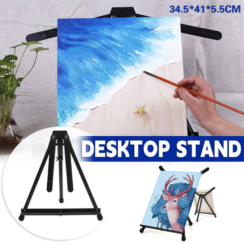 Black Metal Tabletop Easel Stand with Adjustable Arms for Painting and Display