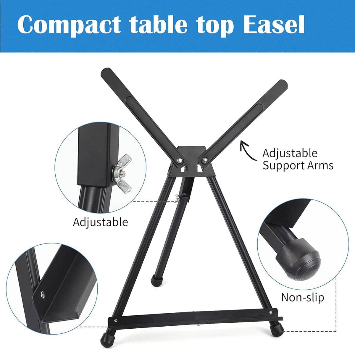Black Metal Tabletop Easel Stand with Adjustable Arms for Painting and Display - view 5
