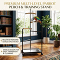 Black Multi Level Parrot Stand with Bowls Tray and Wheels