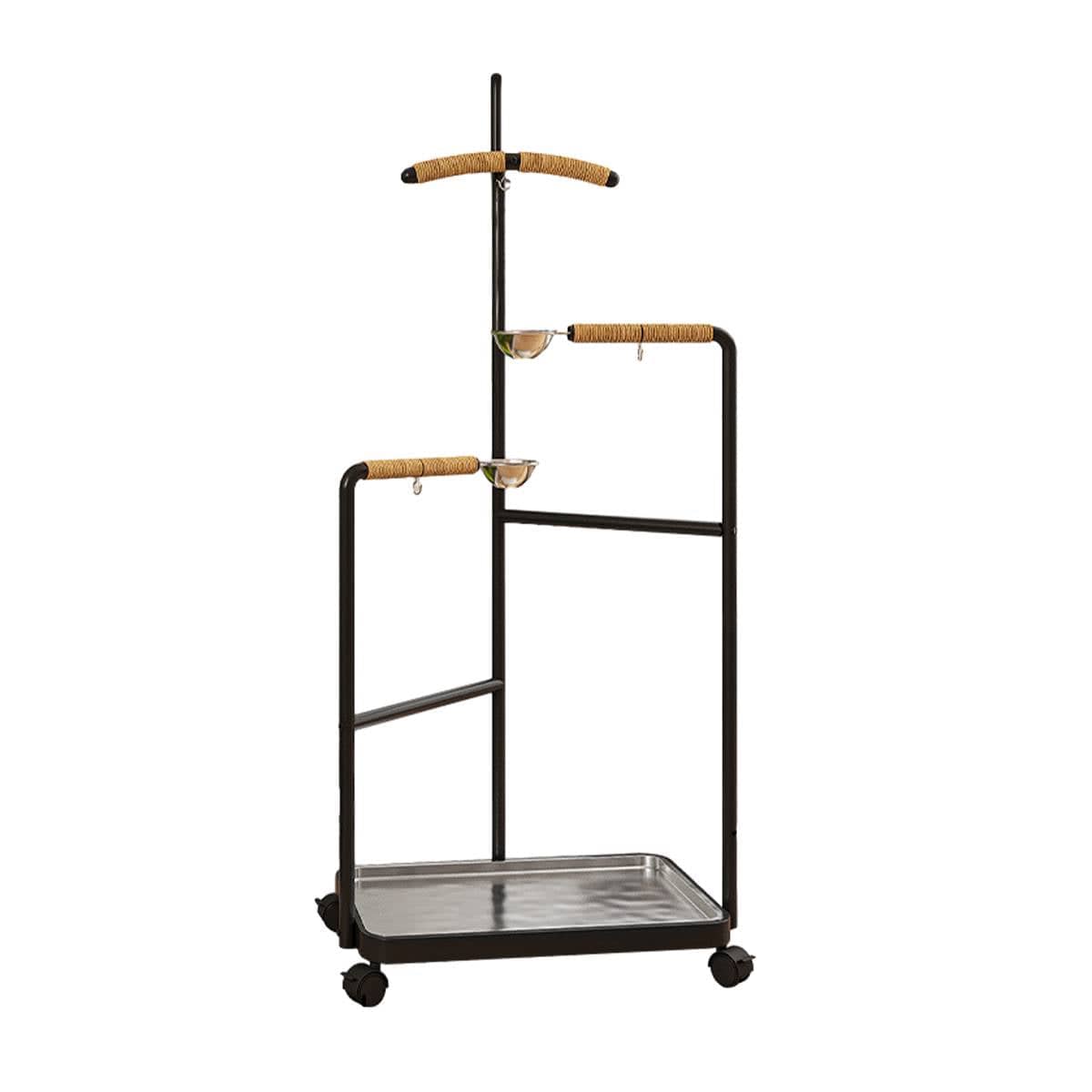 Black Multi Level Parrot Stand with Bowls Tray and Wheels - view 2