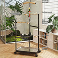 Black Multi Level Parrot Stand with Bowls Tray and Wheels - view 4