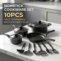 Black Nonstick Iron Cookware Set with Utensils, 10 Piece