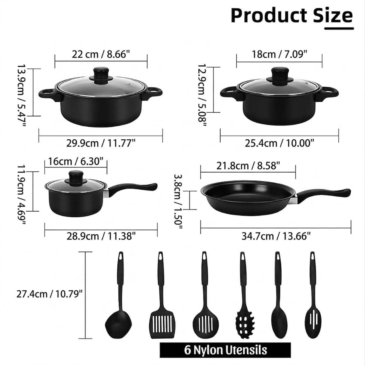 Black Nonstick Iron Cookware Set with Utensils, 10 Piece - view 3