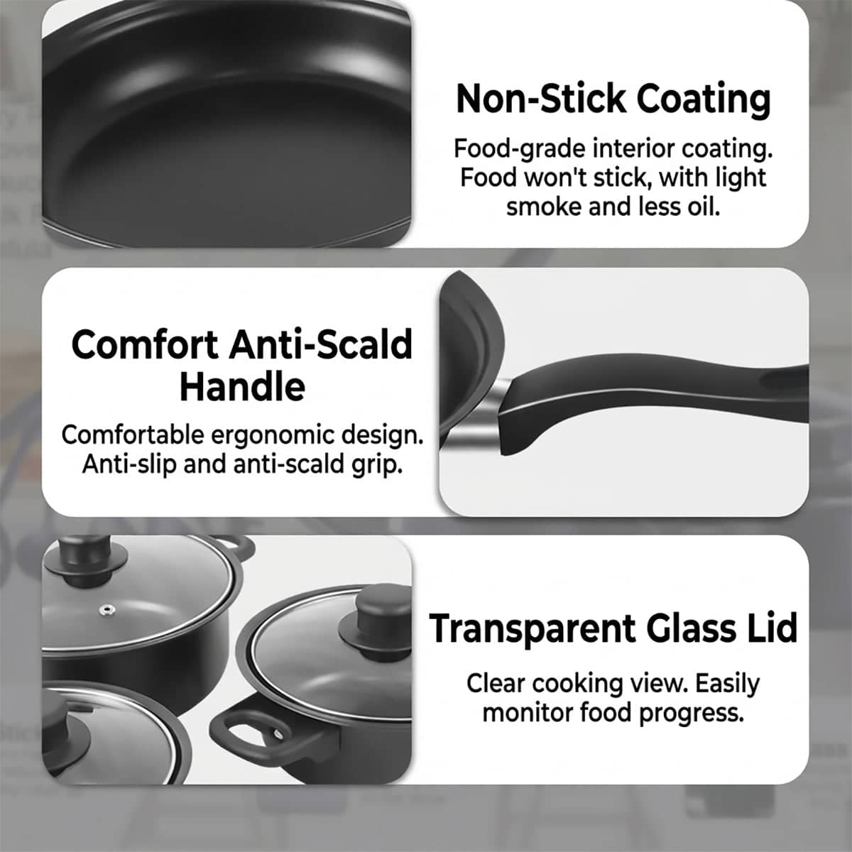 Black Nonstick Iron Cookware Set with Utensils, 10 Piece - view 4