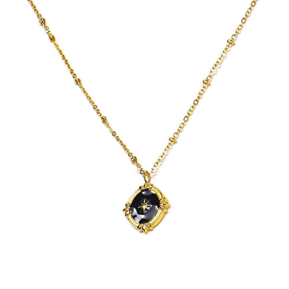 Black Oval Star Pendant Necklace with Gold Frame, Fashion Jewellery - view 2