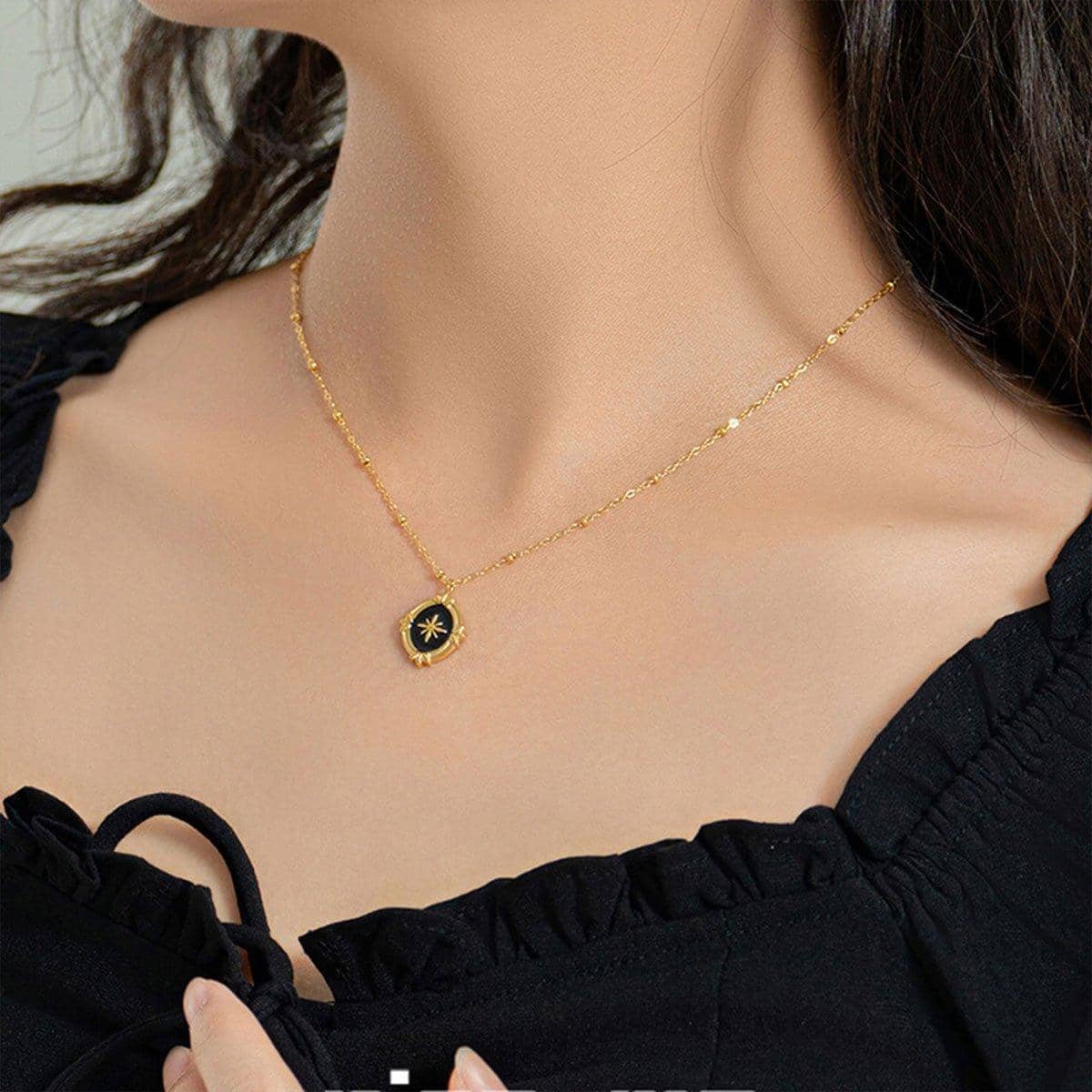 Black Oval Star Pendant Necklace with Gold Frame, Fashion Jewellery - view 4