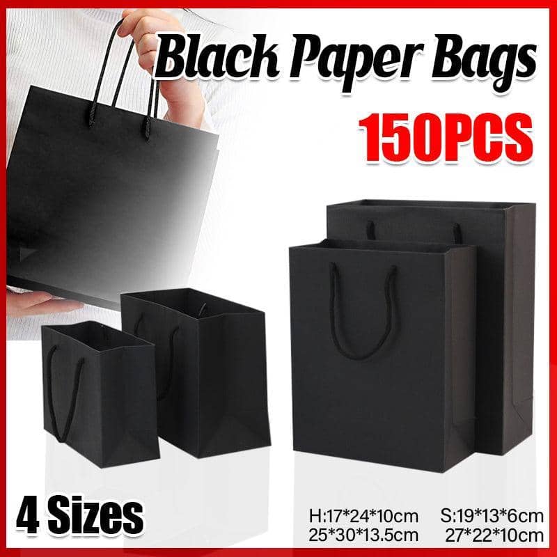 Black Paper Gift Bags with Rope Handles - 25 x 30 x 13.5 cm, Pack of 150 - view 2