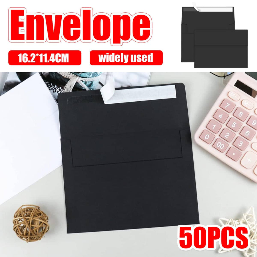 Black Pearlescent Peel and Seal Envelopes Pack of 50 for Wedding Invitations