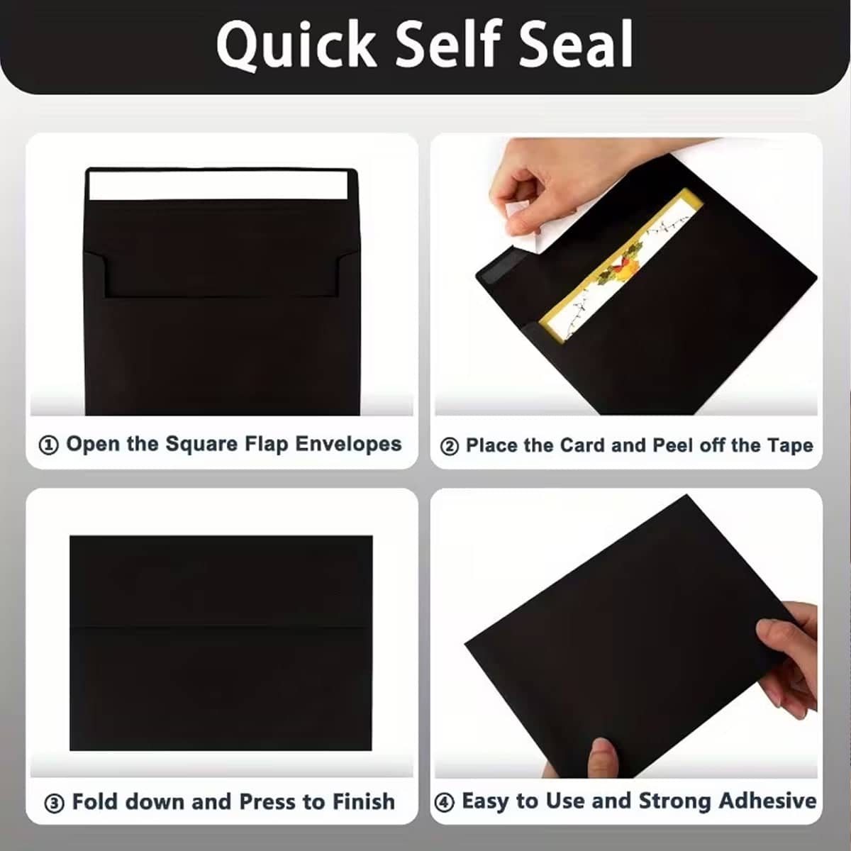 Black Pearlescent Peel and Seal Envelopes Pack of 50 for Wedding Invitations - view 5
