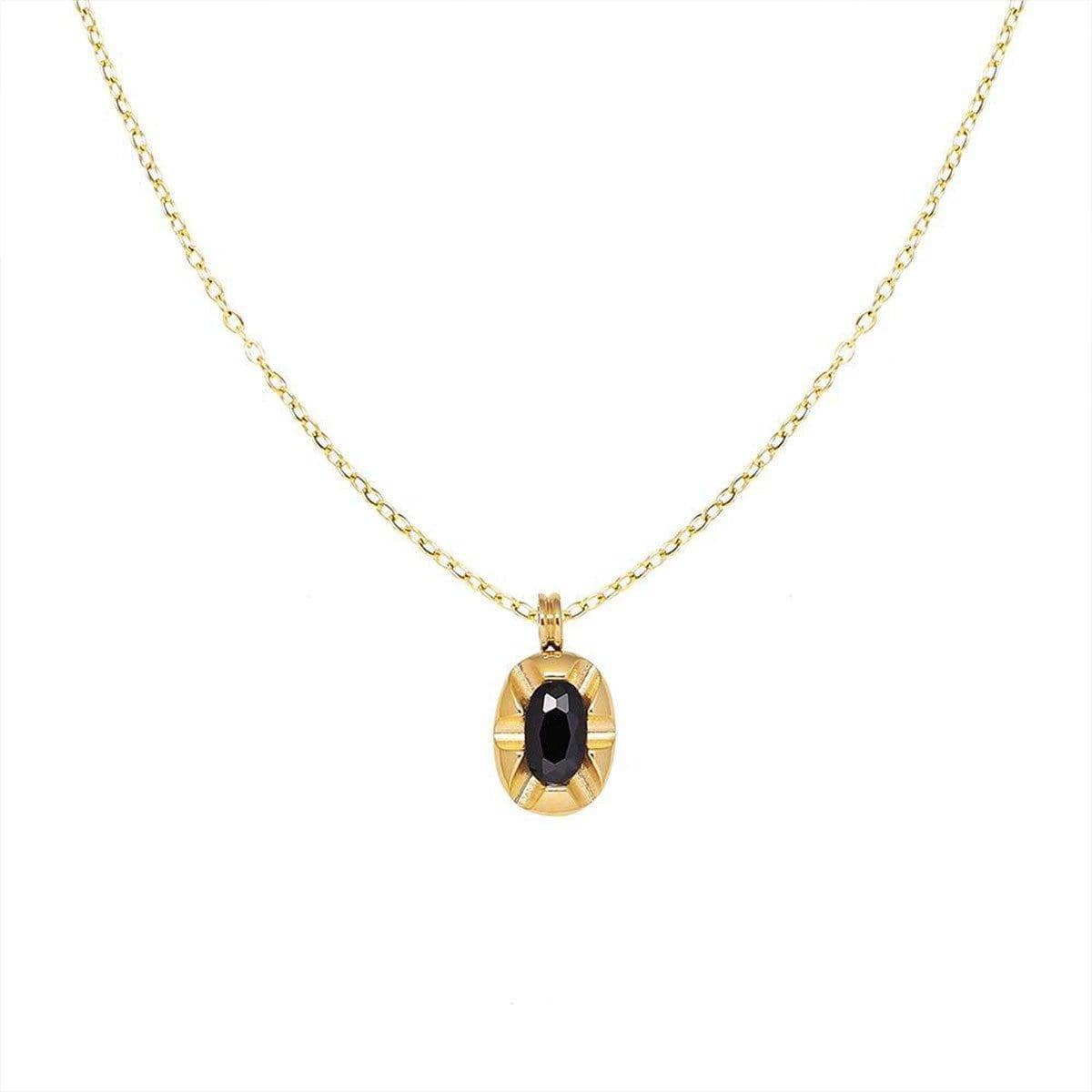 Black Pendant Clavicle Chain Necklace for Women, Copper with Gold-Tone Finish - view 2