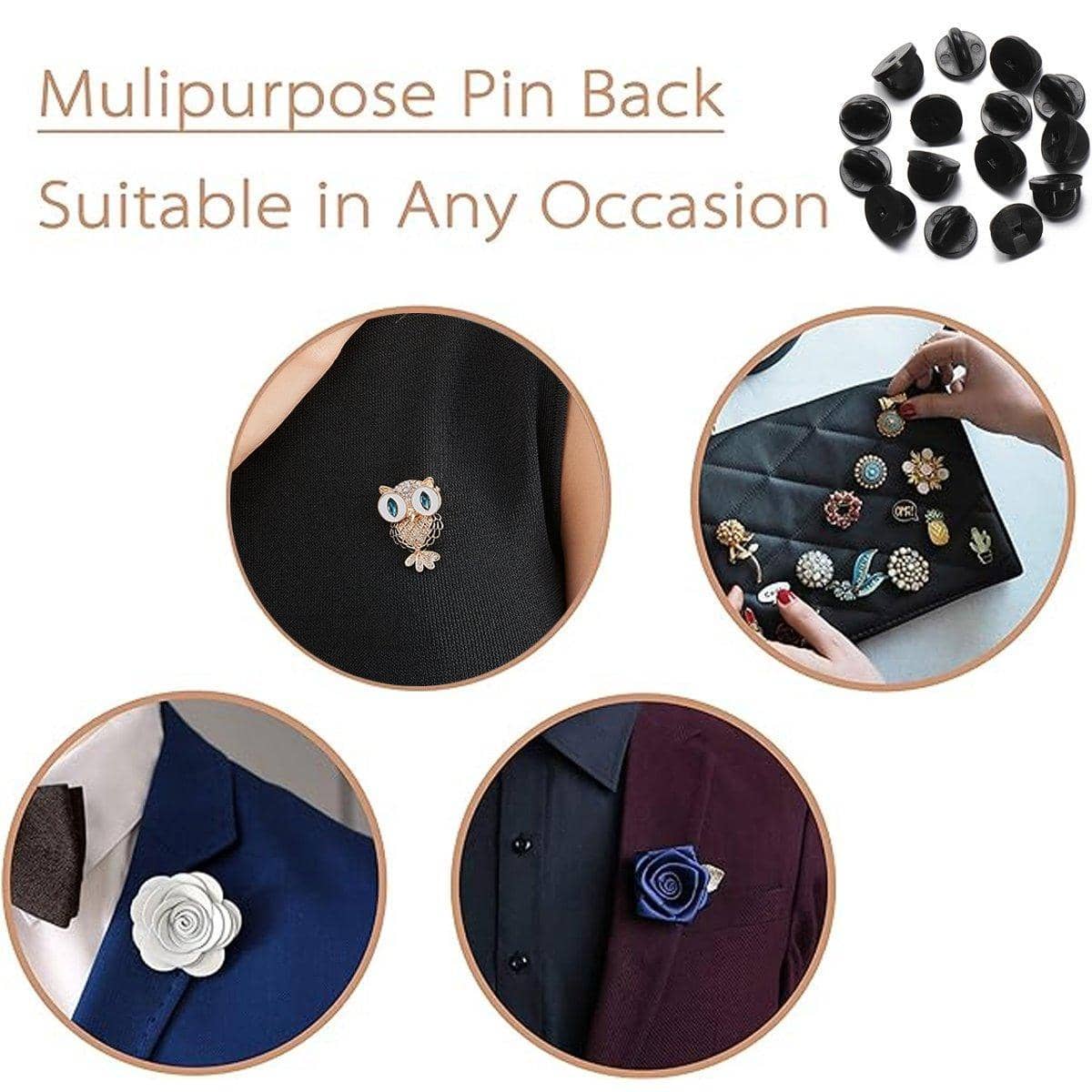 Black Plastic Butterfly Pin Backs for Badges and Lapel Pins - Pack of 50 - view 5
