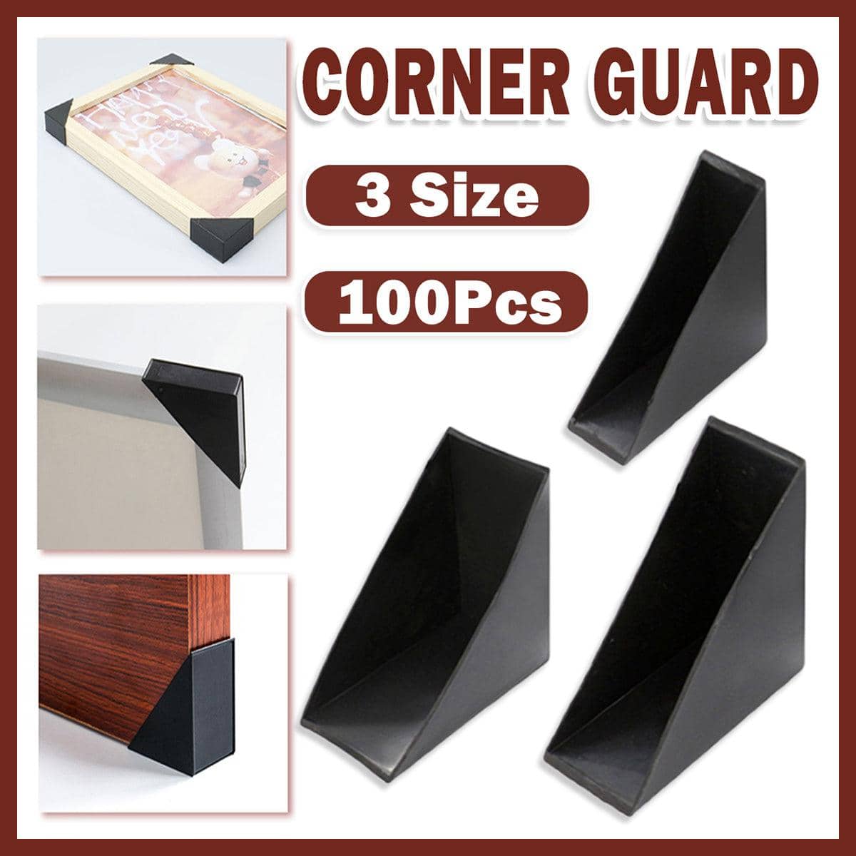 Black Plastic Corner Protectors for Furniture and Frames, Pack of 100 - 50mm - view 2