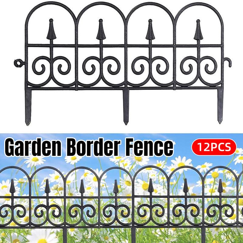 Black Plastic Garden Border Fence, 12 Panels - Decorative Hedge Edging