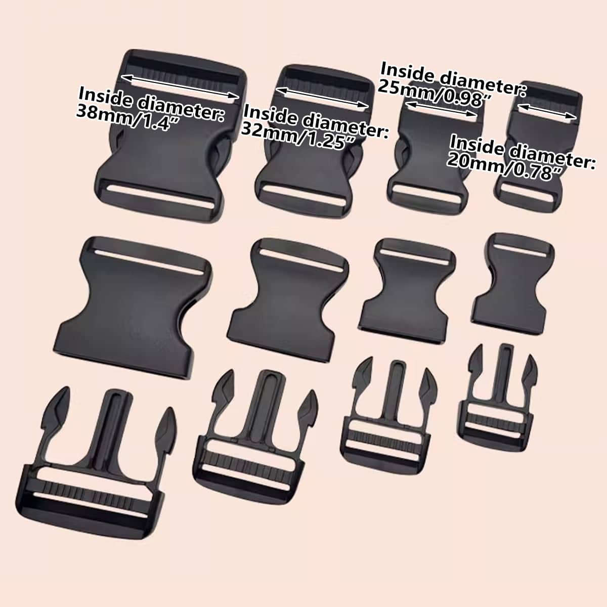 Black Plastic Quick Release Buckles for Bags and Straps, 20 mm - Pack of 10 - view 5